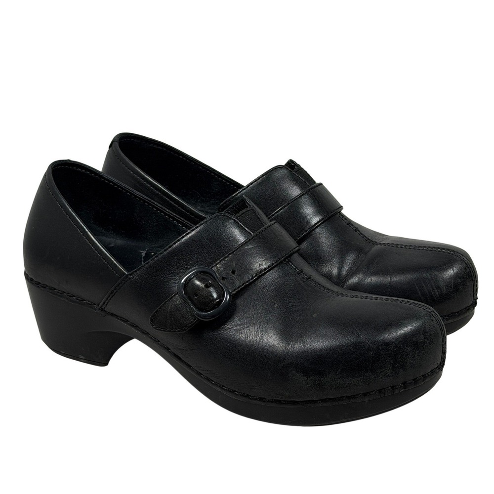Dansko Black Leather Mary Jane Clogs Block Heel Shoes Womens EU 41 US 10.5